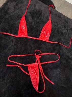 Red Patent String Bikini Set - Women Swim